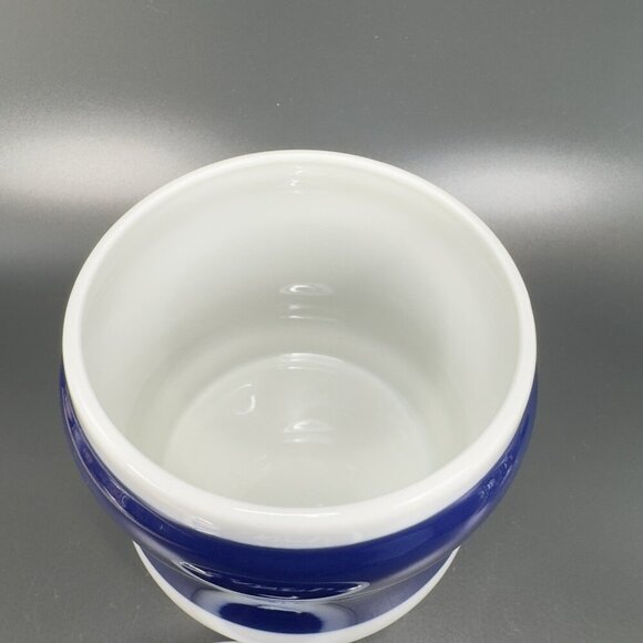 1970s Porsgrund Norway Porcelain Covered Candy Dish Jar Blue White Container VTG - Picture 4 of 11